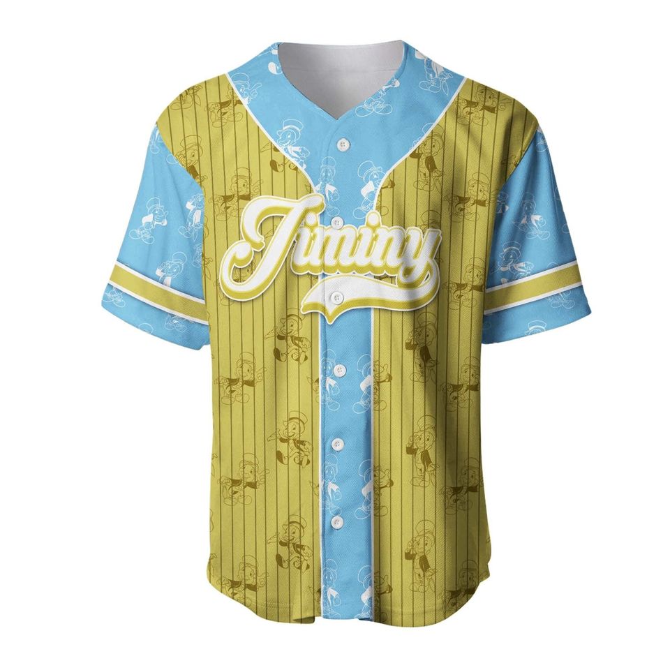 Jiminy Cricket Dark Green Blue Patterns Jersey | Disney Custom Baseball Jersey
