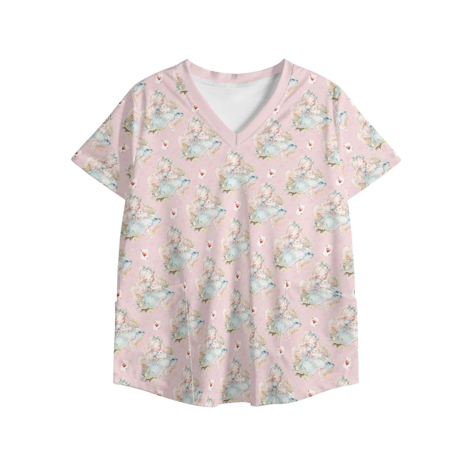 Alice in Wonderland V Neck Scrub Top