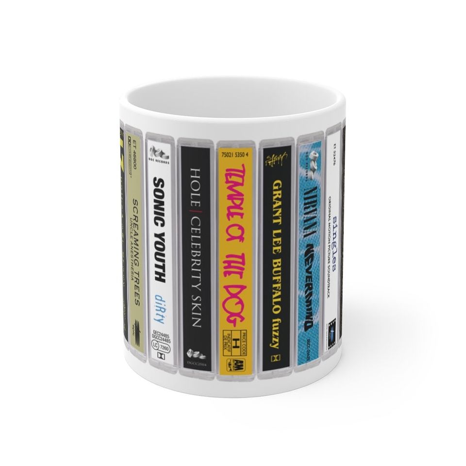 Grunge Band Cassette Mug. 11oz Music Mug. Seattle bands. Subpop.