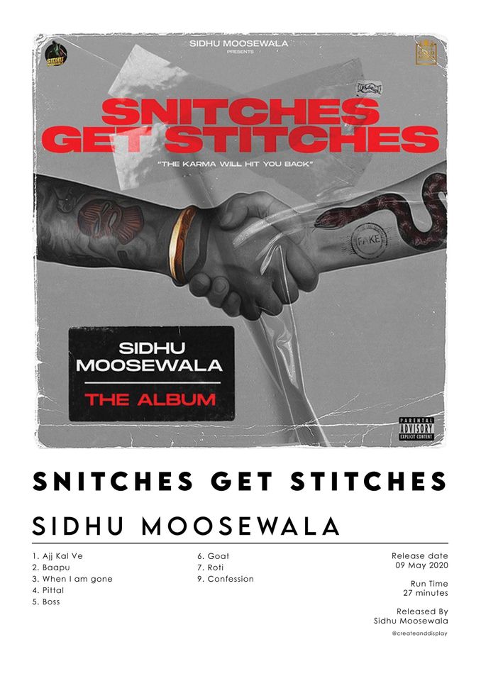 Sidhu Moosewala Snitches get Stitches Album Poster