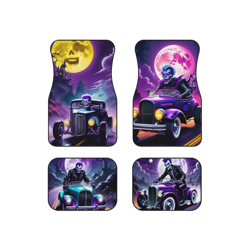 Skull Moon Hot Rod Car Mats