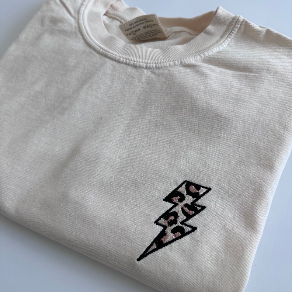 Leopard Lightning Bolt Embroidered Women's T-Shirt
