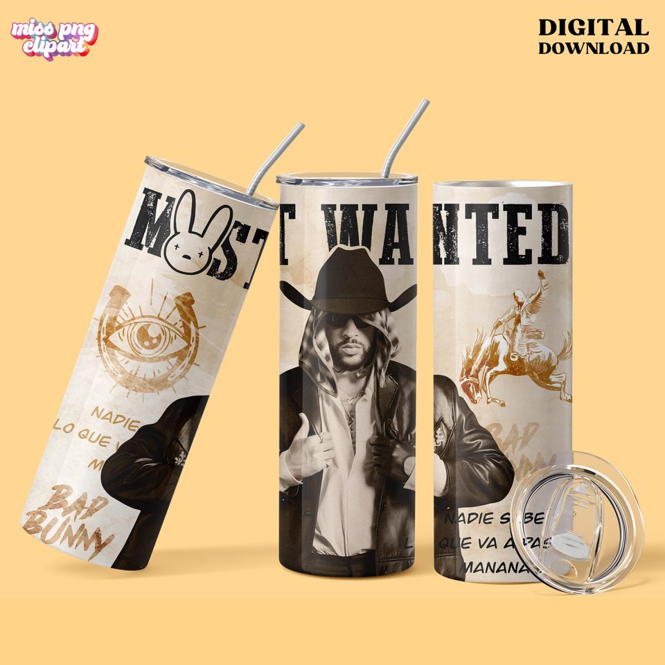 Bad Bunny Tumbler with Lid and Straw 20oz