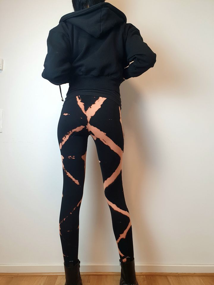 Leggings with alternative batik pattern, bleached, punk, gothic, festival leggings