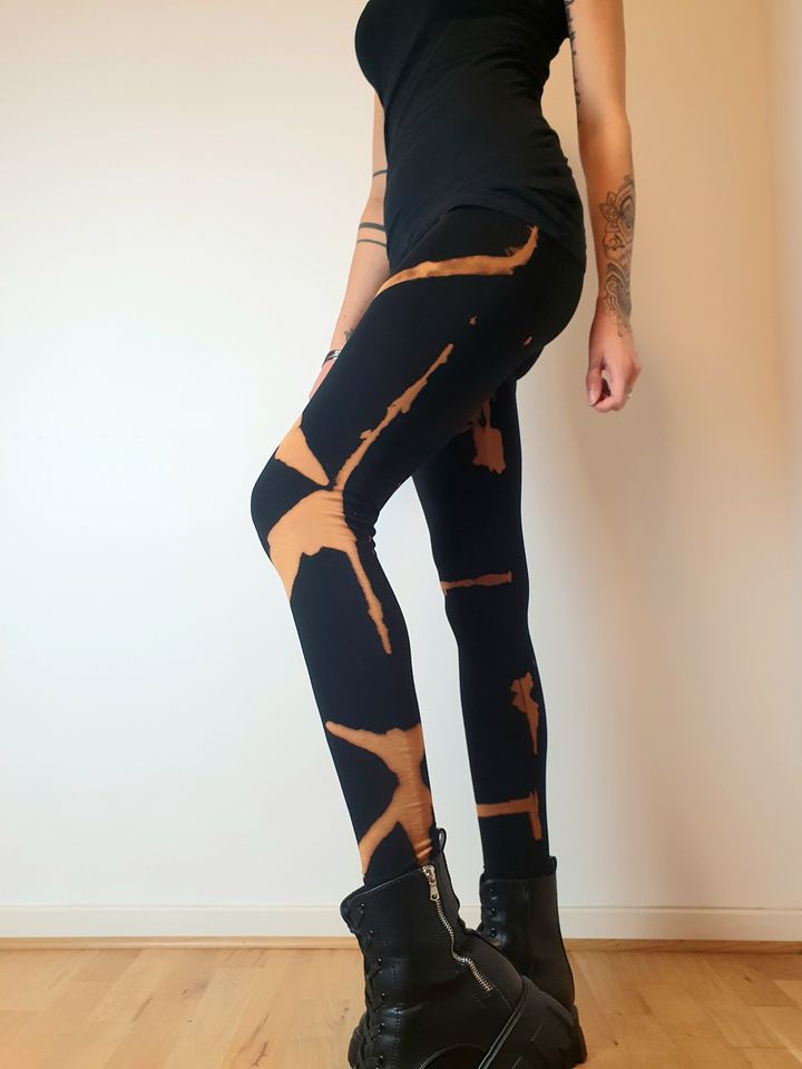 Leggings with alternative batik pattern, bleached, punk, gothic, festival leggings