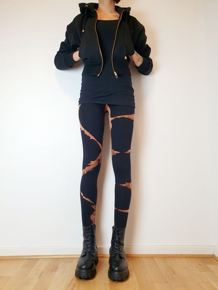 Leggings with alternative batik pattern, bleached, punk, gothic, festival leggings