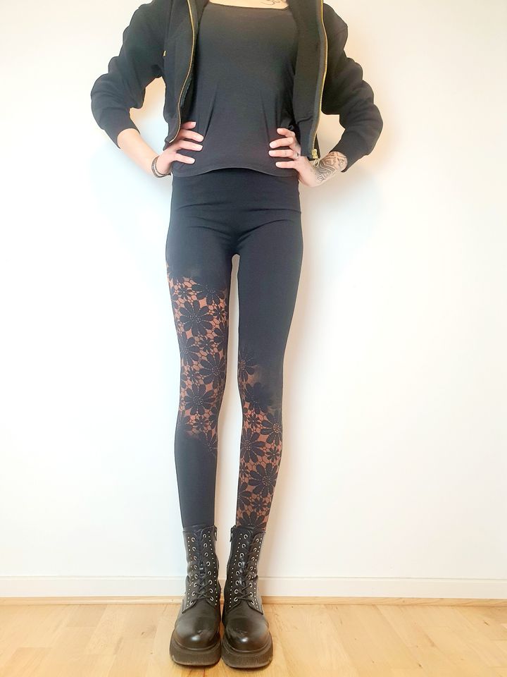 Boho floral leggings with vintage pattern, plus size oversize curvy leggings