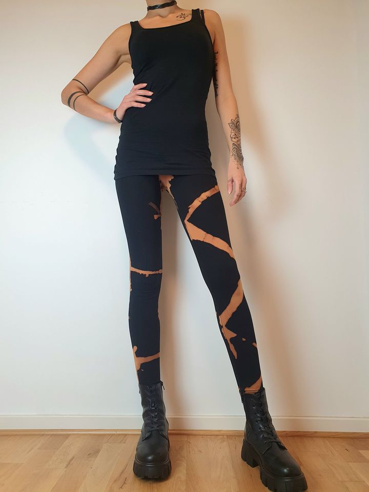 Leggings with alternative batik pattern, bleached, punk, gothic, festival leggings