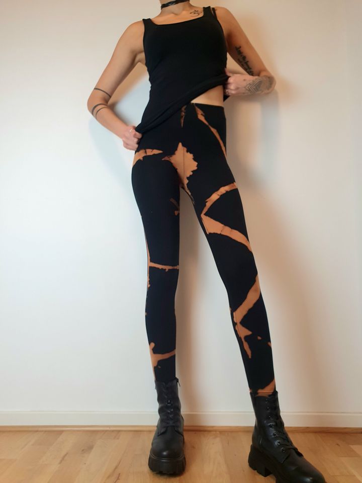 Leggings with alternative batik pattern, bleached, punk, gothic, festival leggings