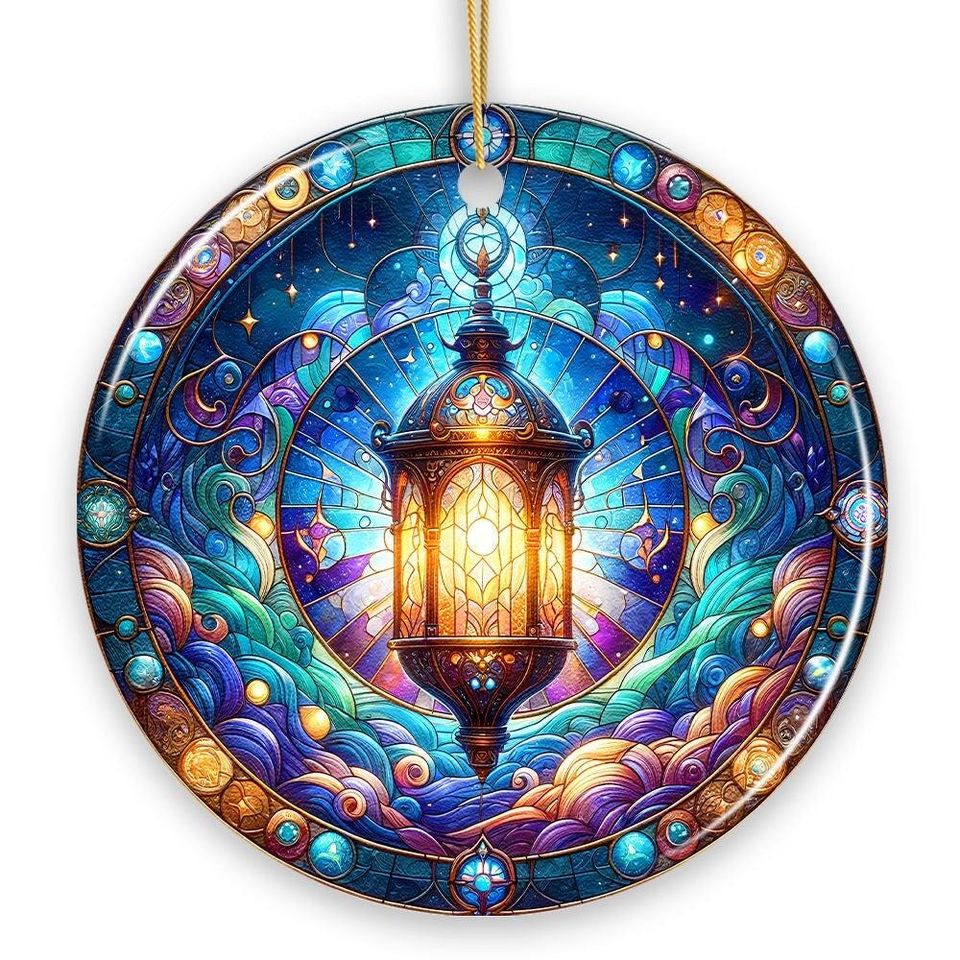 Illustrious Lantern Stained Glass Style Ceramic Ornament