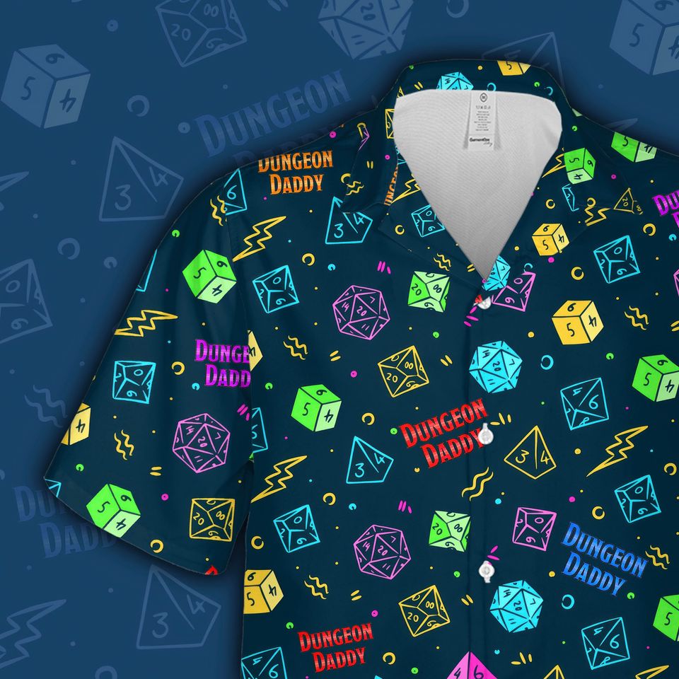 Dungeon Daddy Hawaiian Shirt, DnD Shirt, Dice Shirt, Dungeons and dragons