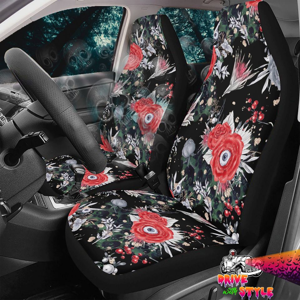 Predator Eyes Car Seat Covers: Mystic Floral Boho Horror