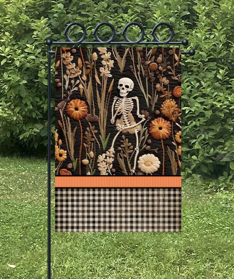 Skeleton Fall Halloween Garden Flag   Design for Sublimation
