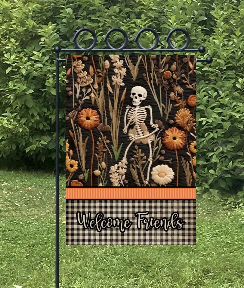 Skeleton Fall Halloween Garden Flag   Design for Sublimation