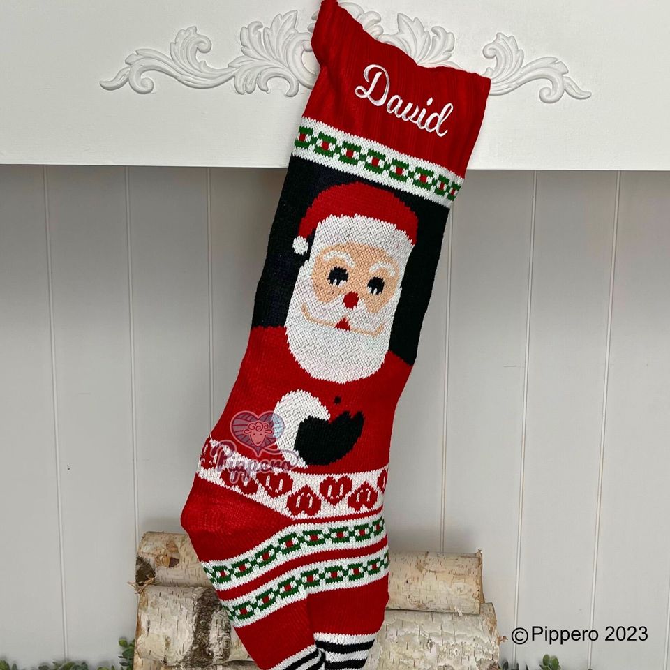 Personalized Custom Embroidered Monogramed Family Knit Christmas Stockings Socks with Santa Deer Train Gingerbread Snowman Mrs. Claus