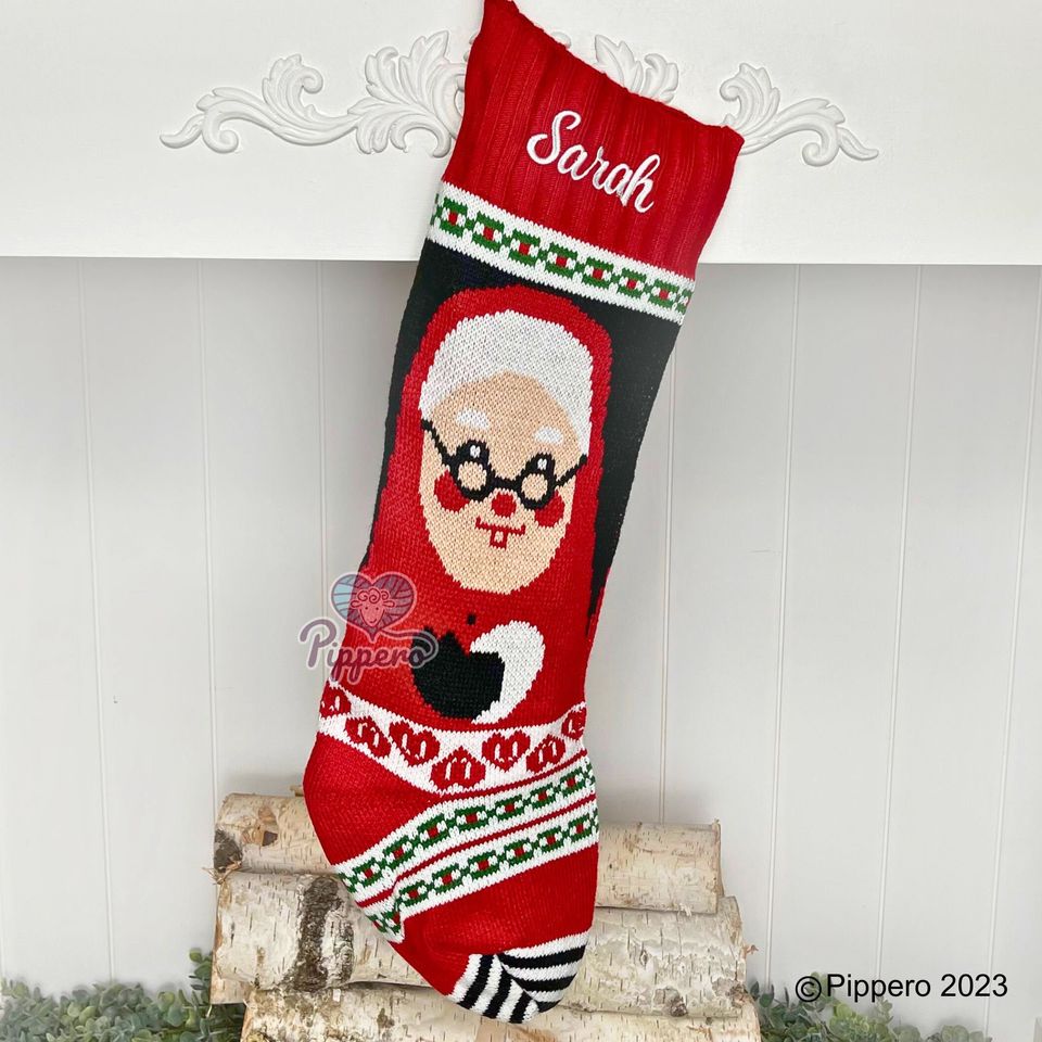 Personalized Custom Embroidered Monogramed Family Knit Christmas Stockings Socks with Santa Deer Train Gingerbread Snowman Mrs. Claus