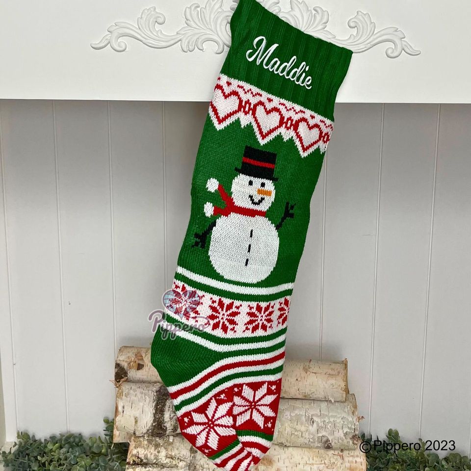 Personalized Custom Embroidered Monogramed Family Knit Christmas Stockings Socks with Santa Deer Train Gingerbread Snowman Mrs. Claus