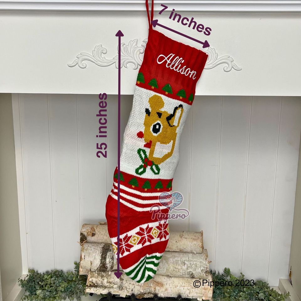 Personalized Custom Embroidered Monogramed Family Knit Christmas Stockings Socks with Santa Deer Train Gingerbread Snowman Mrs. Claus