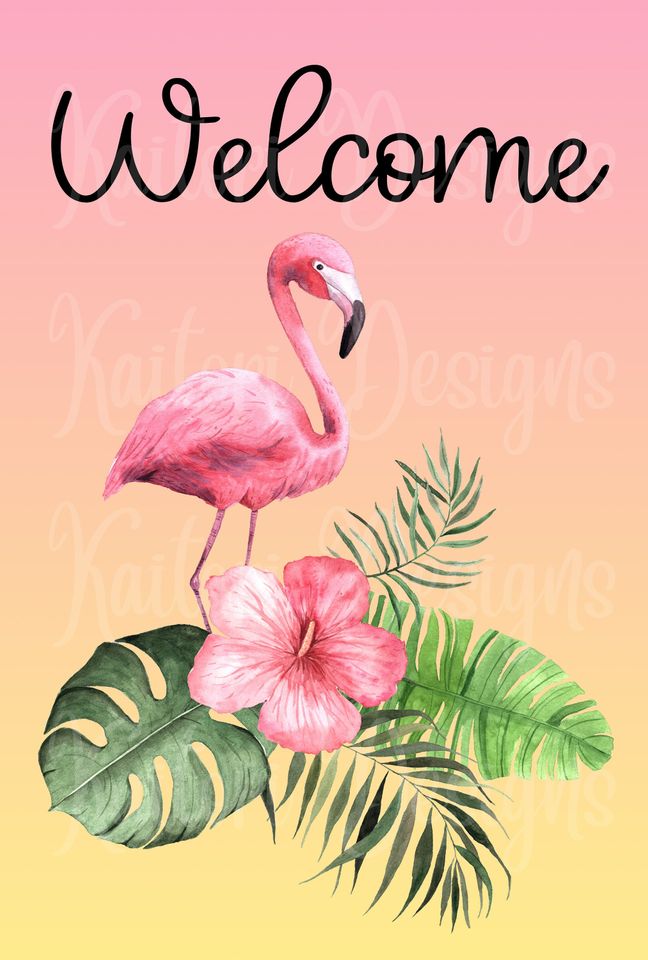 Flamingo Tropical Flowers Welcome Garden Flag