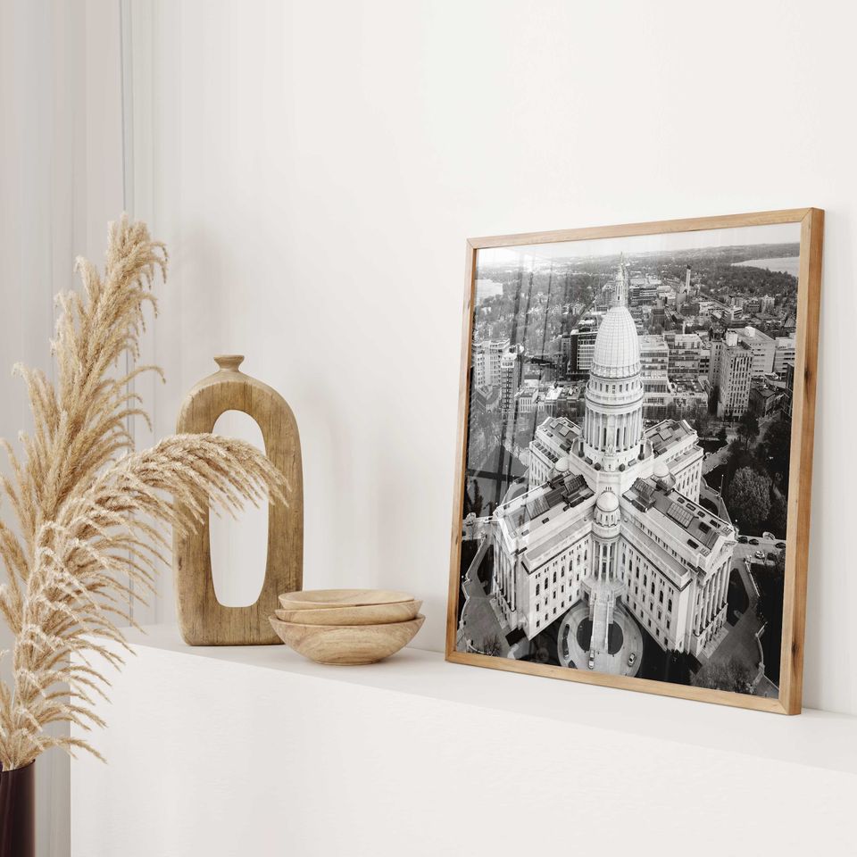 Madison Wisconsin Square Black and White Poster