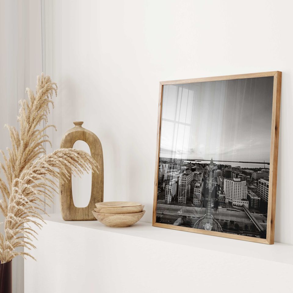 Madison Wisconsin Square Black and White Poster