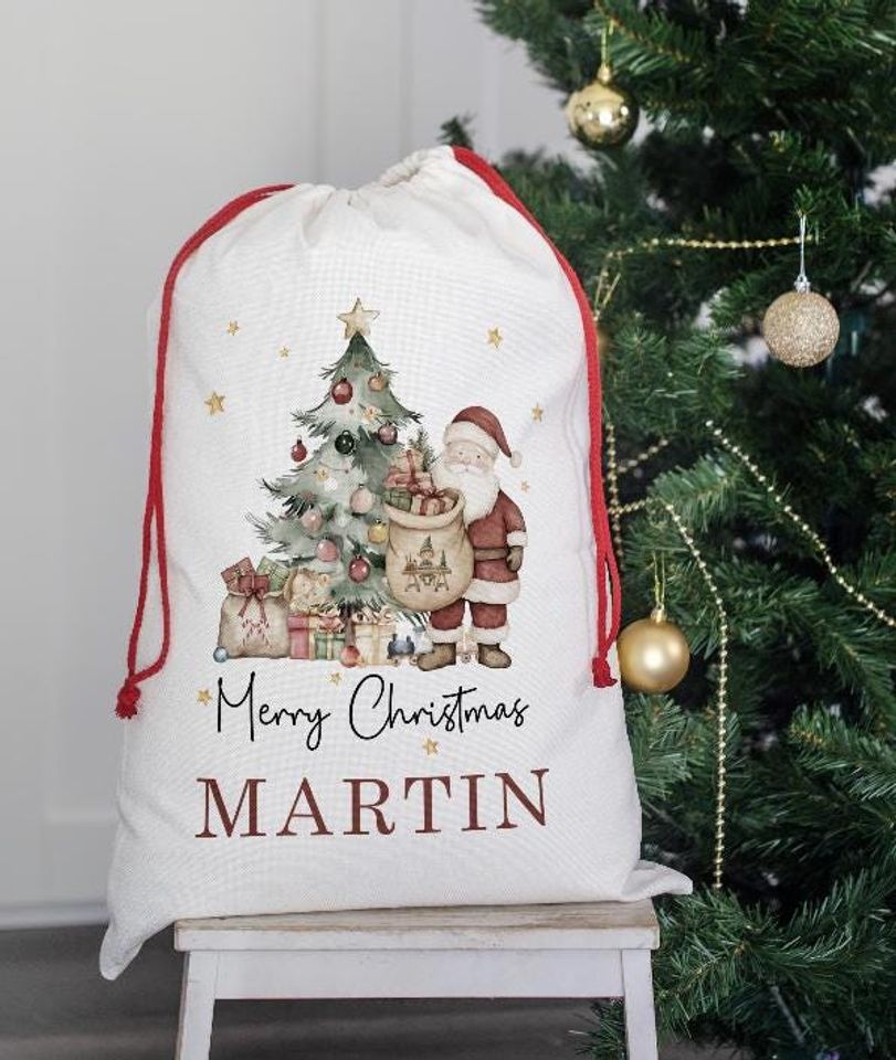 Personalised Santa Sack  Traditional Christmas Drawstring Gift Bag