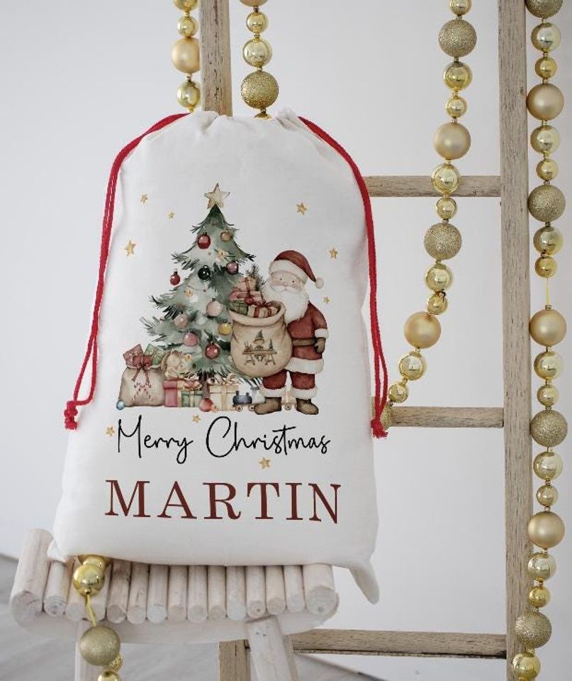Personalised Santa Sack  Traditional Christmas Drawstring Gift Bag