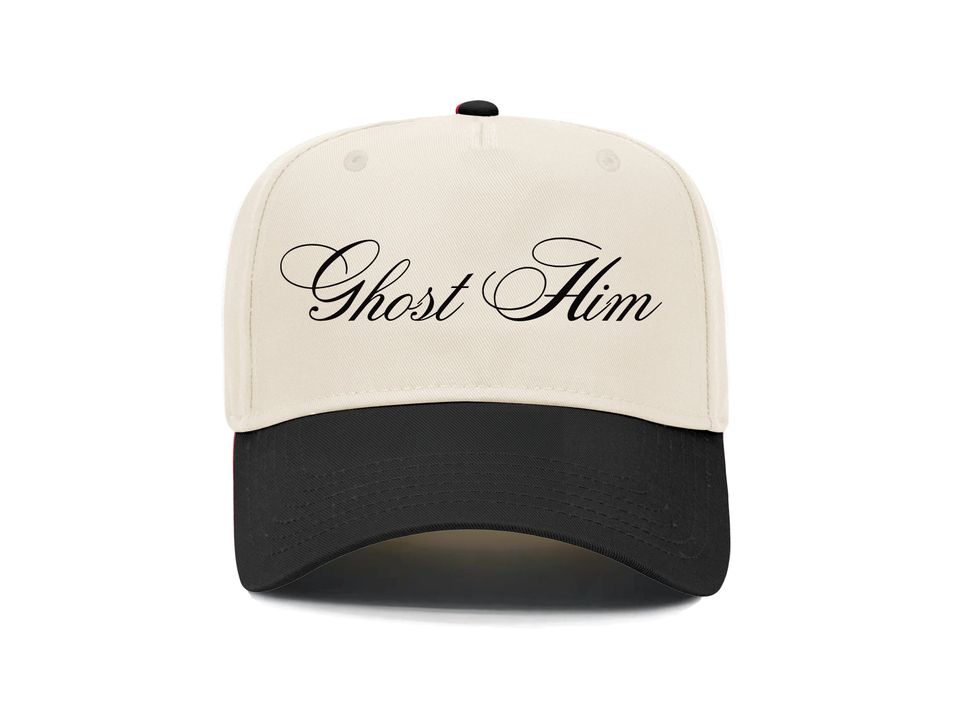 Ghost Him Hat Two Tone Hat Halloween Hat Embroidered Ghost Hat
