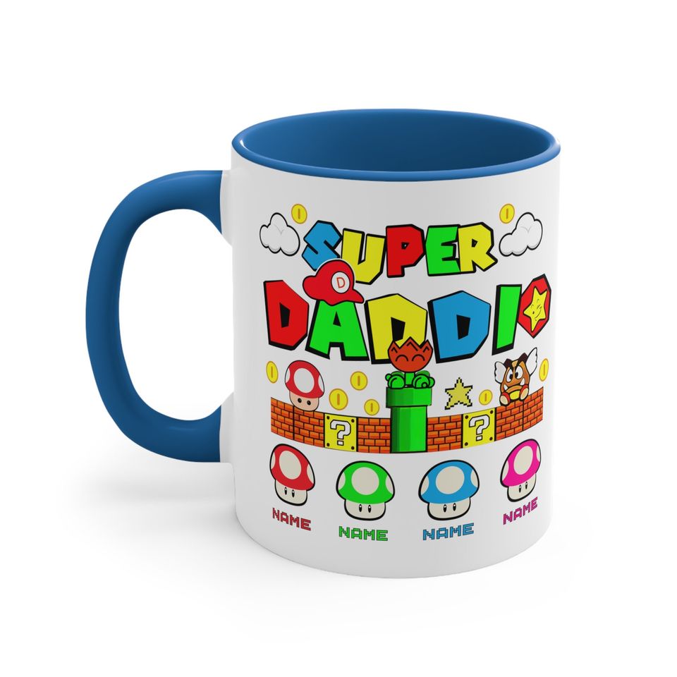 Personalized Super Daddio Game Mug, Custom Kids Name Dad Mug, Super Daddio Mug