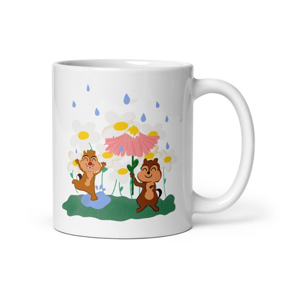 Chip and Dale Spring Mug, Disney Spring Rain Glossy Mug