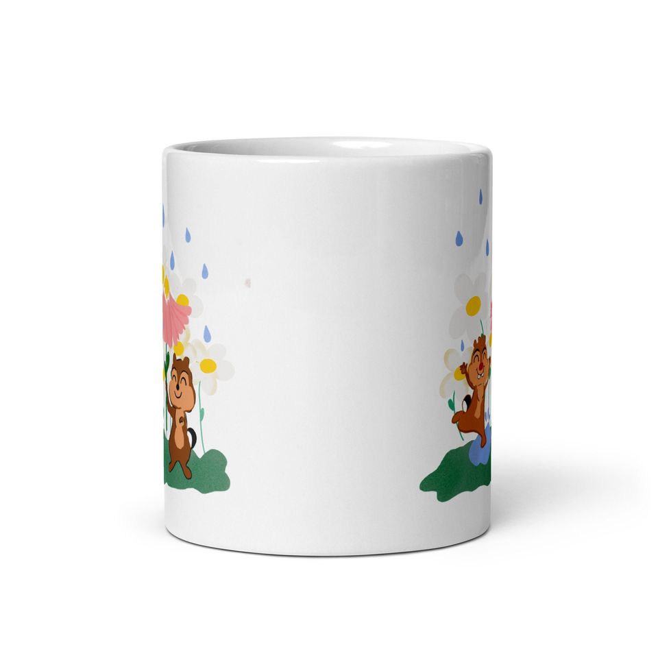 Chip and Dale Spring Mug, Disney Spring Rain Glossy Mug