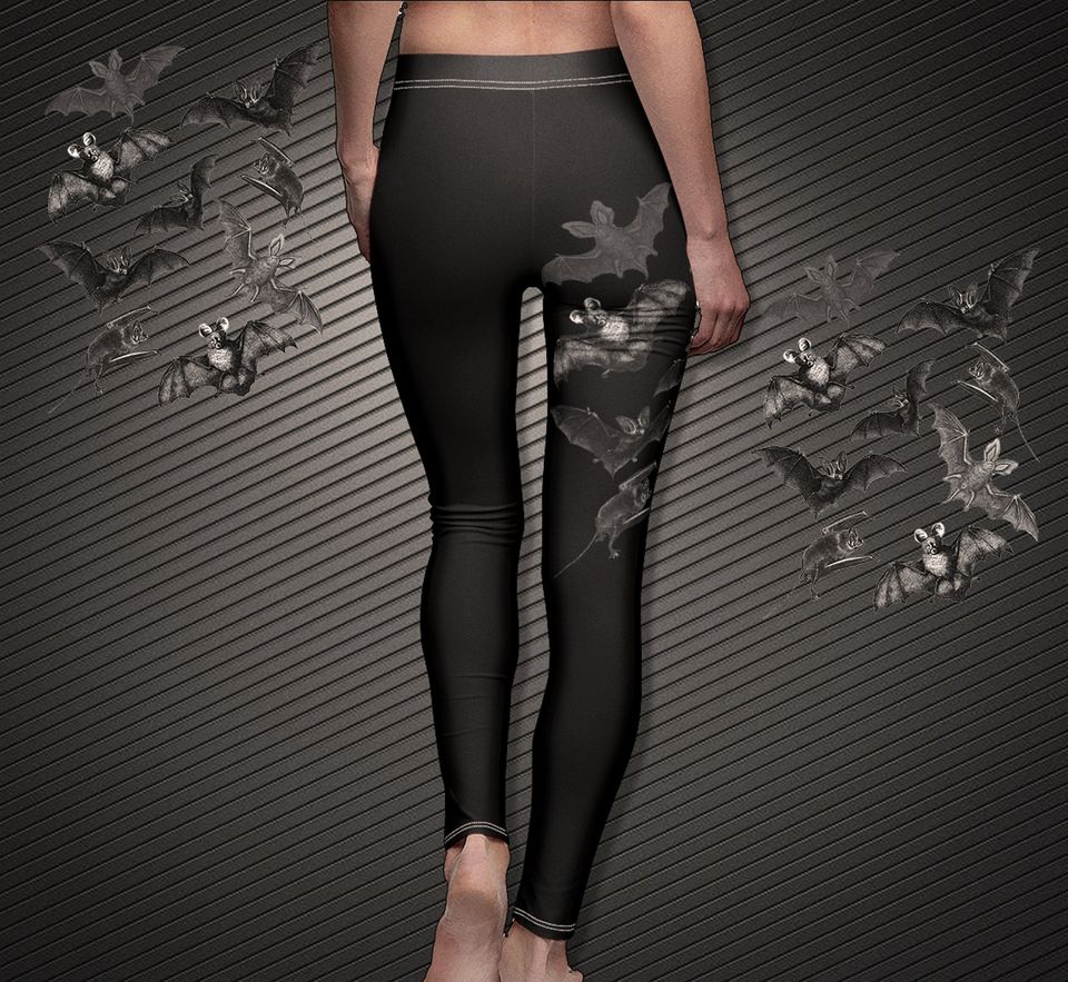 Painted Goth Vampire Bats Leggings - Unique Dark Aesthetic, Witchy Yoga Pants
