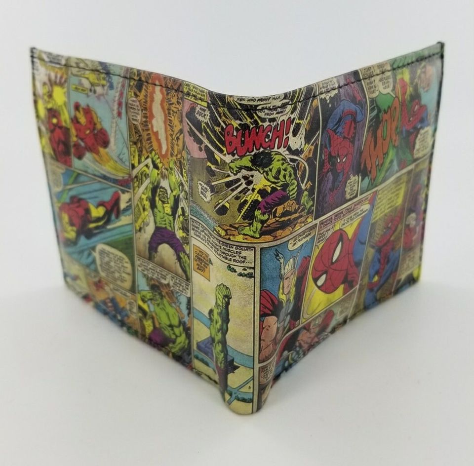 Superhero Leather Bifold Wallet - Genuine Comic Book Design Fully Laserprinted