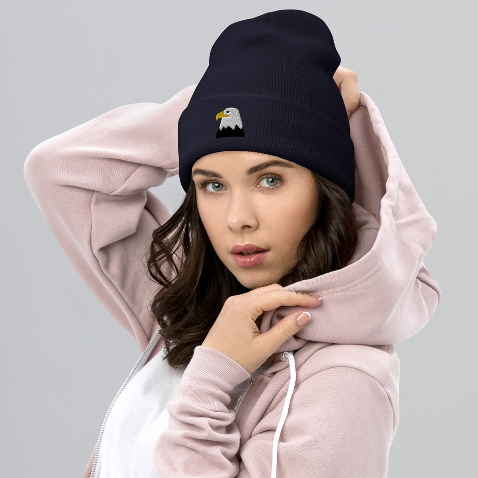 Eagle beanie, embroidered unisex Cuffed Beanie, eagle hat, eagle gifts for eagle lovers.
