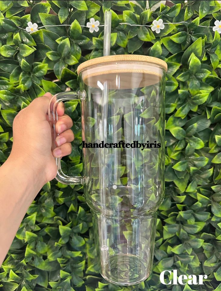 40 oz Glass Tumbler with Monstera Leaf Design, Leaf Pattern, and Cute Leaves