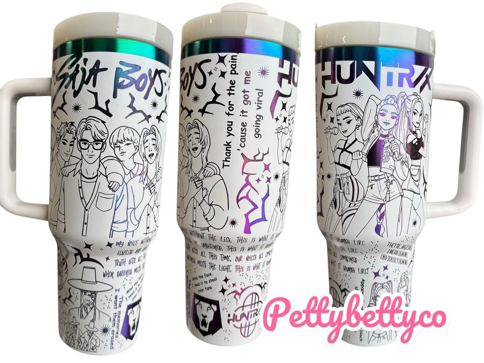 Kpop Flip Top Tumbler: Engraved Rainbow Design