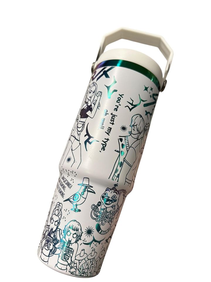 Kpop Flip Top Tumbler: Engraved Rainbow Design