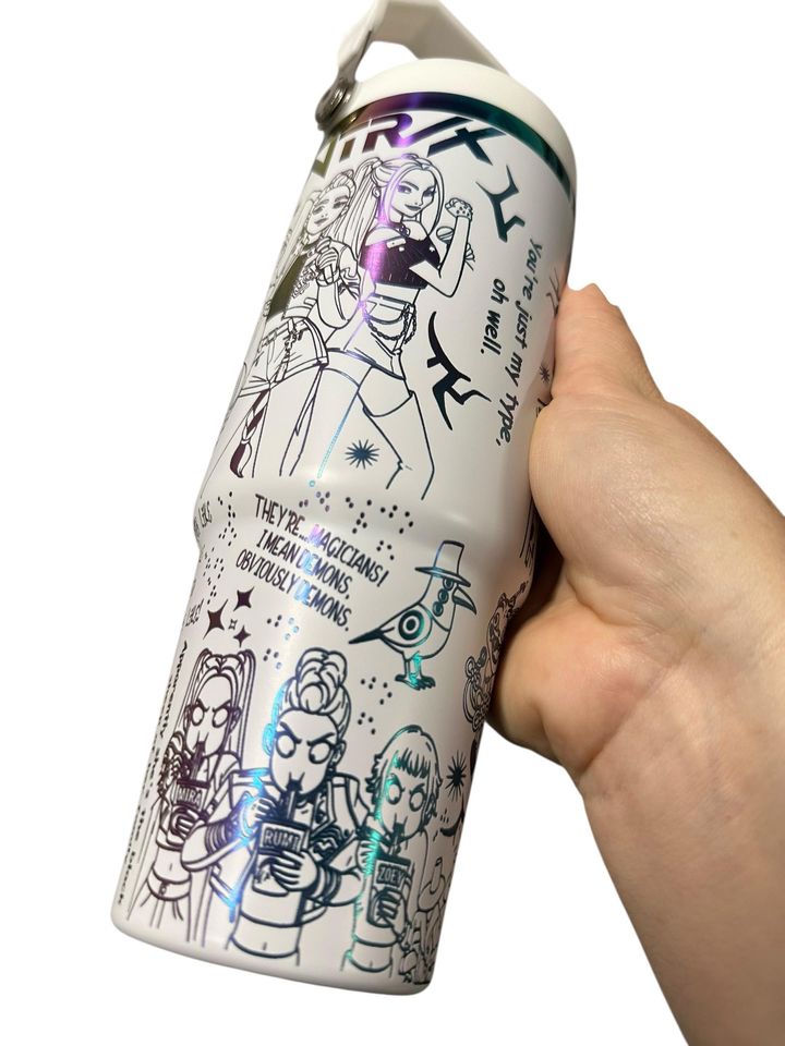 Kpop Flip Top Tumbler: Engraved Rainbow Design