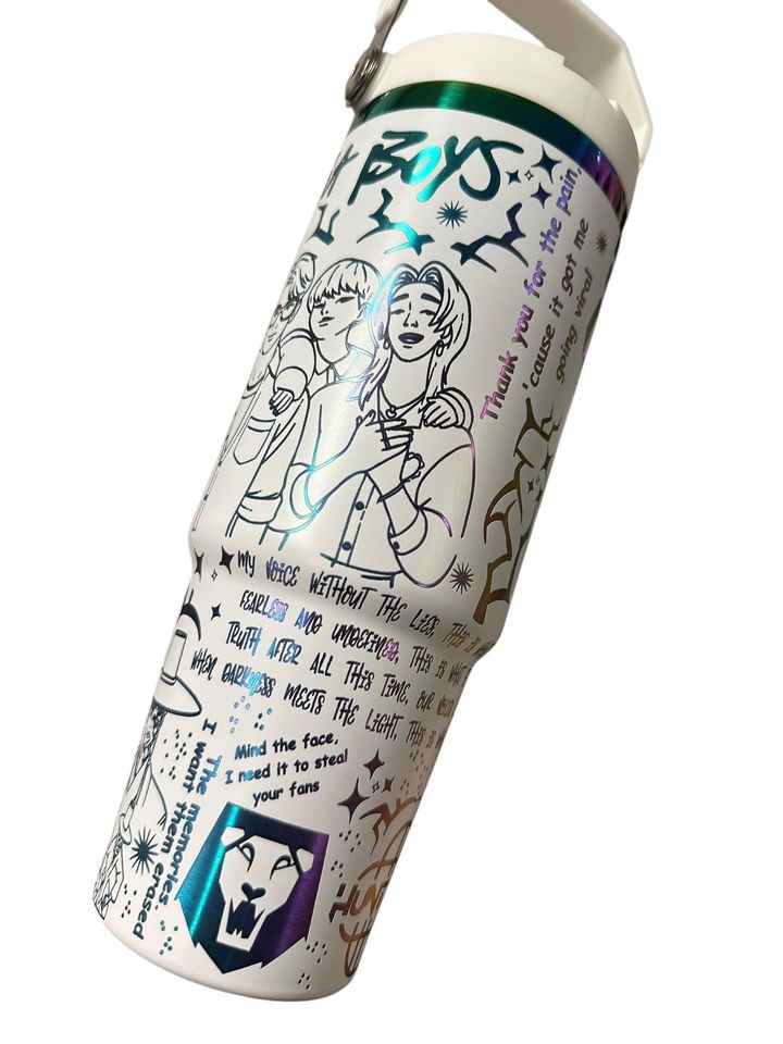 Kpop Flip Top Tumbler: Engraved Rainbow Design
