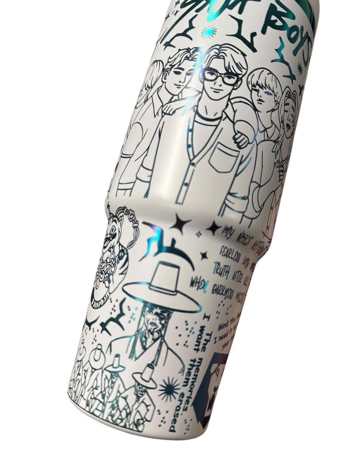 Kpop Flip Top Tumbler: Engraved Rainbow Design