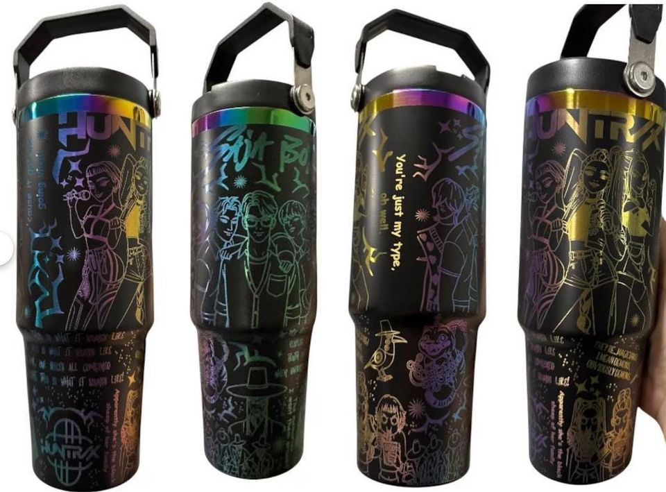 Kpop Flip Top Tumbler: Engraved Rainbow Design