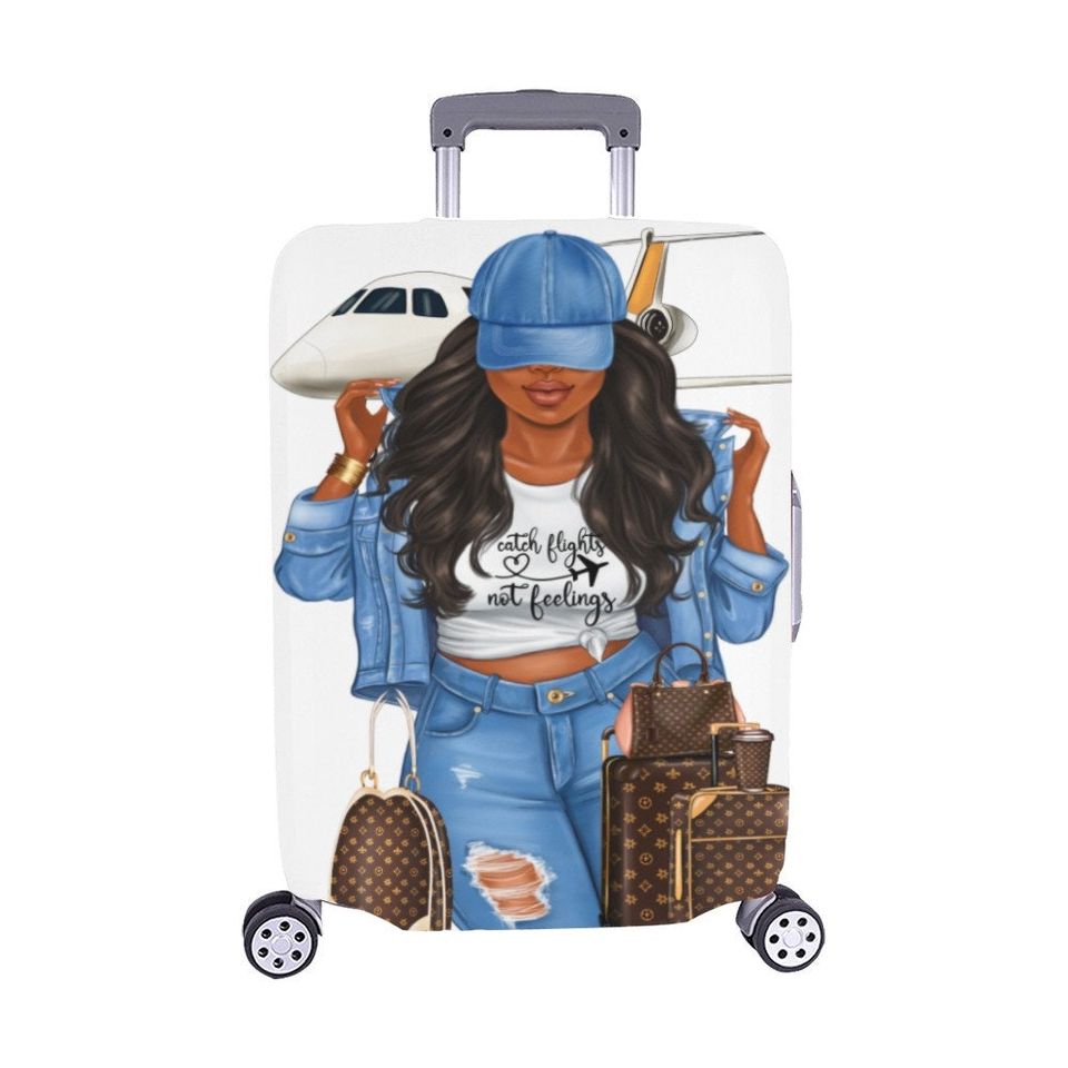 Diva's Catch Flights not Feelings Luggage Cover, Custom name uggage Cover