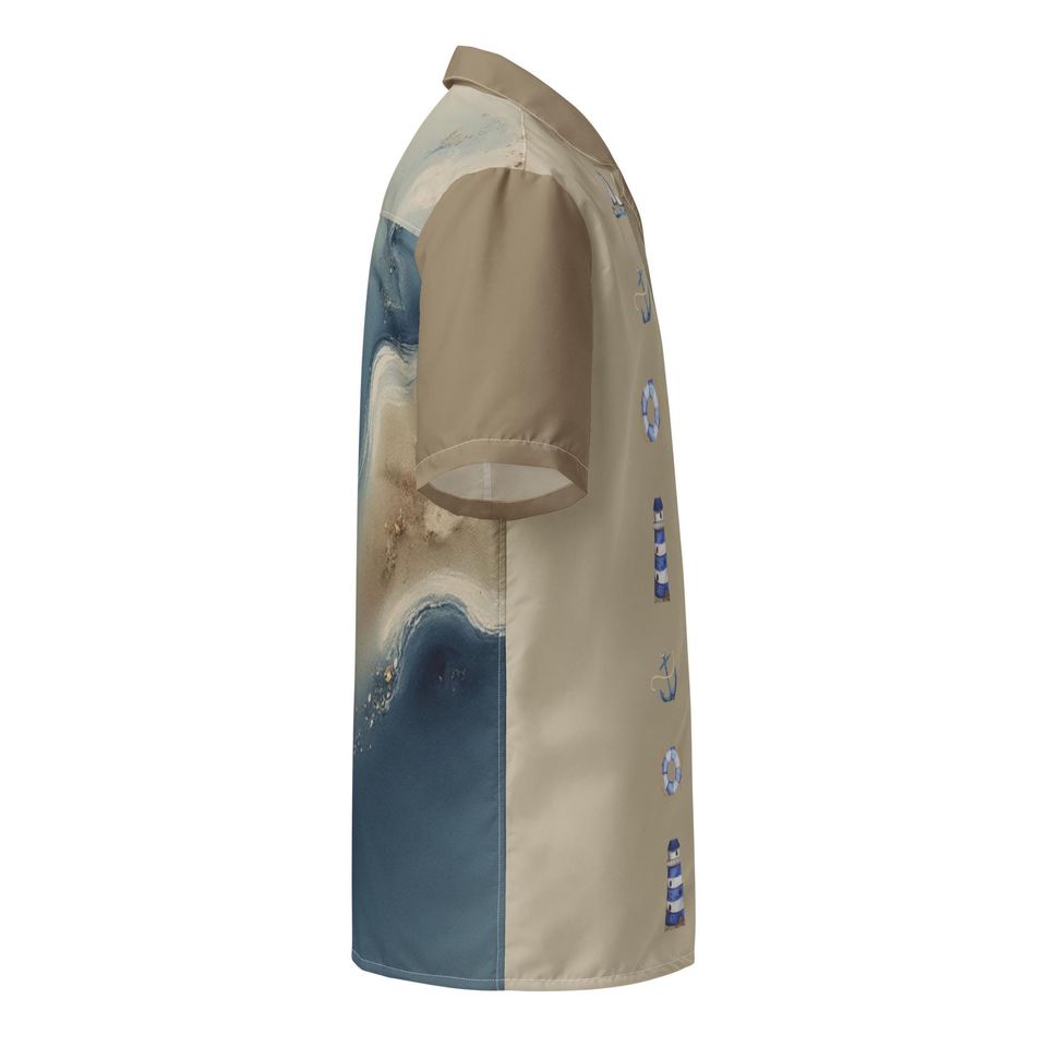 Nautical Resort Shirt | Beach Scene, Lighthouse & Anchor