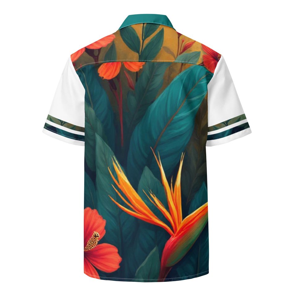 Tropical Guayabera Inspired Shirt | White & Teal Resort Button-Up