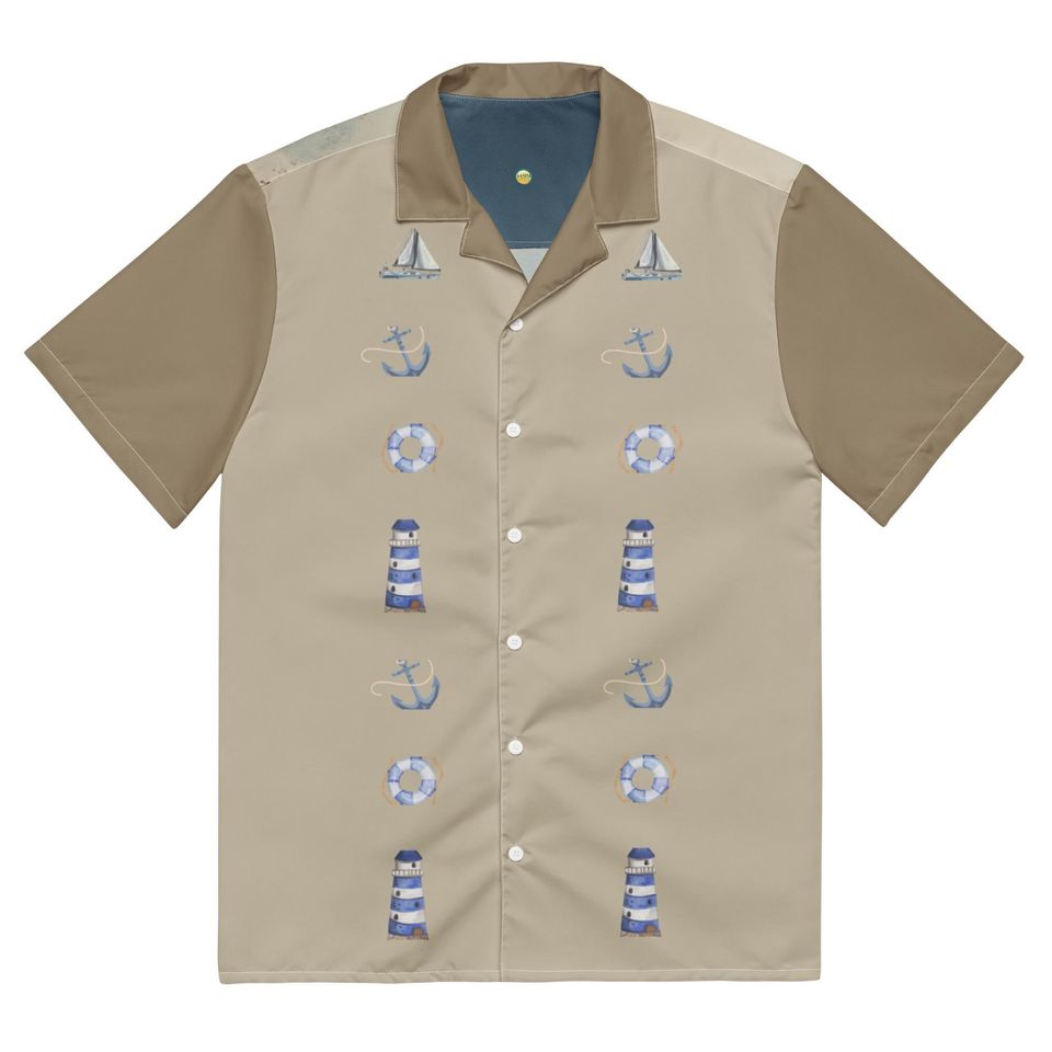 Nautical Resort Shirt | Beach Scene, Lighthouse & Anchor