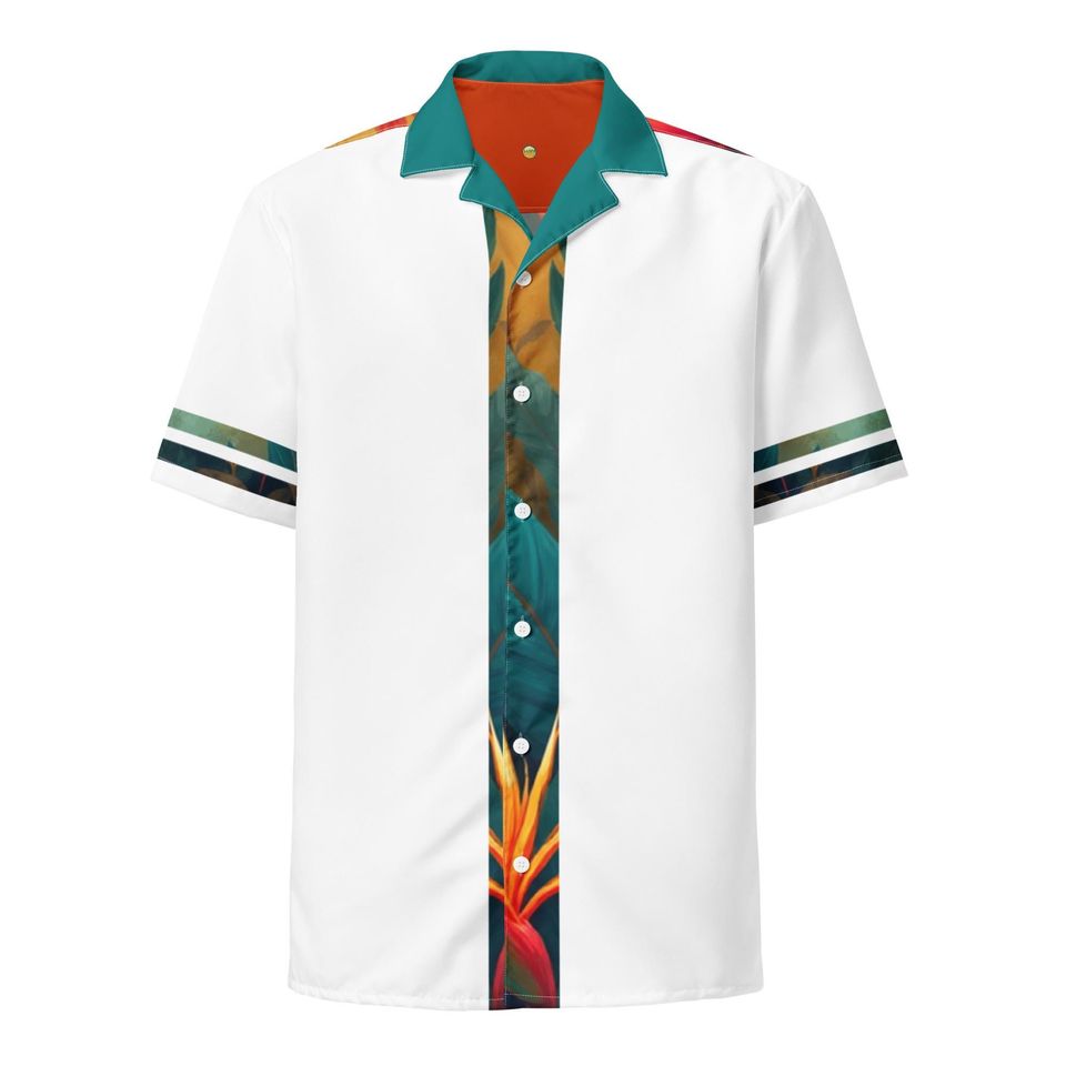 Tropical Guayabera Inspired Shirt | White & Teal Resort Button-Up