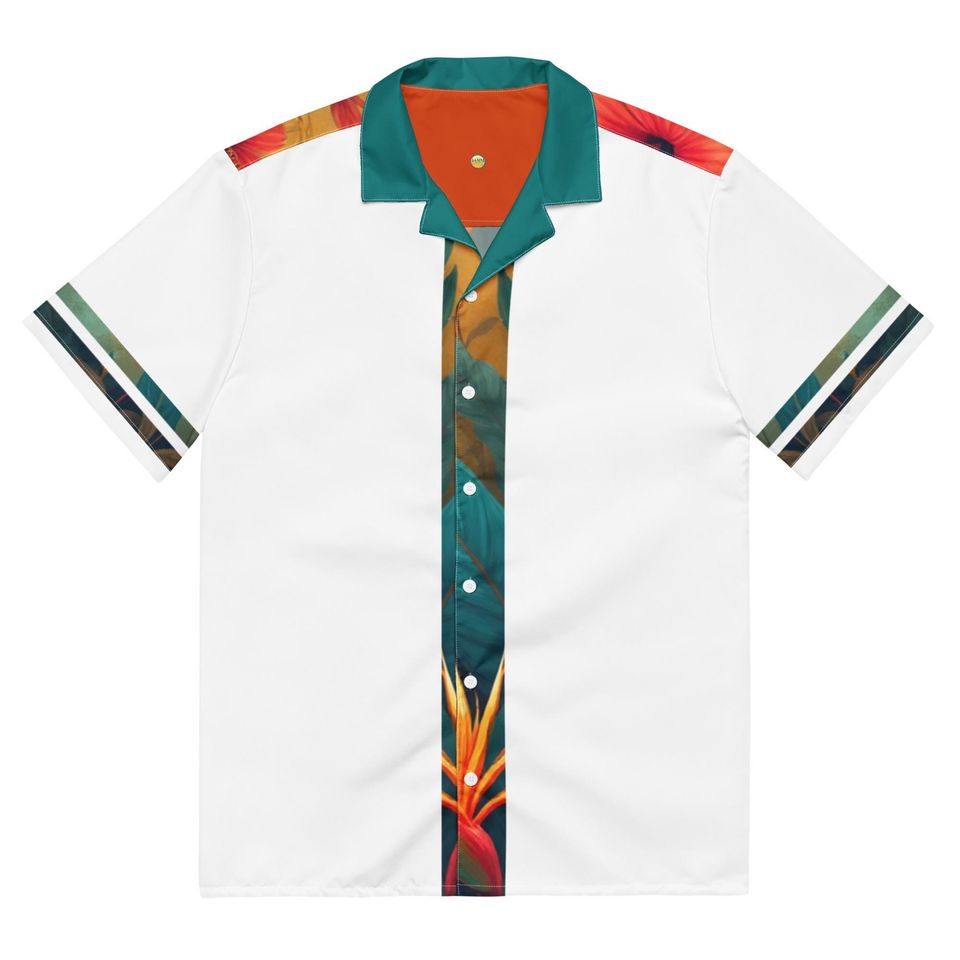 Tropical Guayabera Inspired Shirt | White & Teal Resort Button-Up