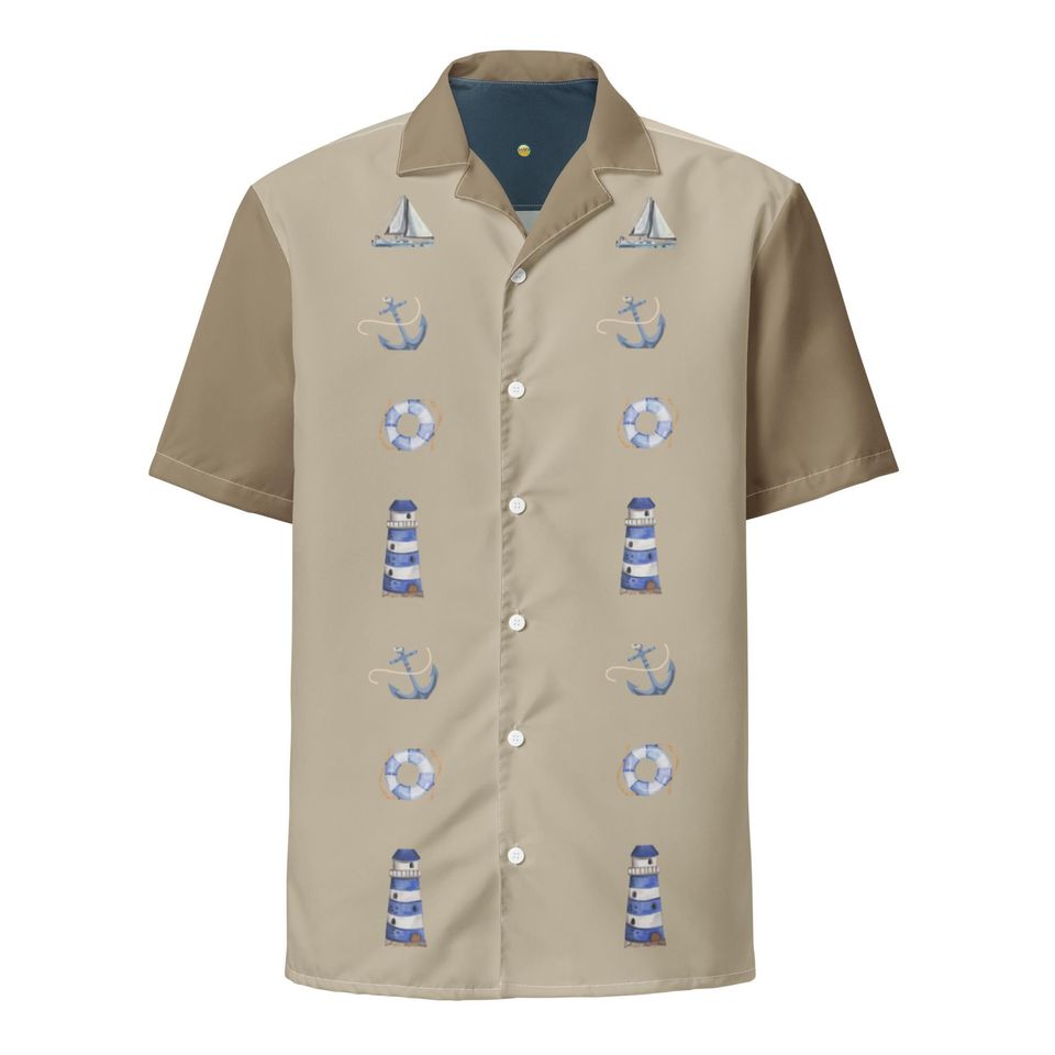Nautical Resort Shirt | Beach Scene, Lighthouse & Anchor