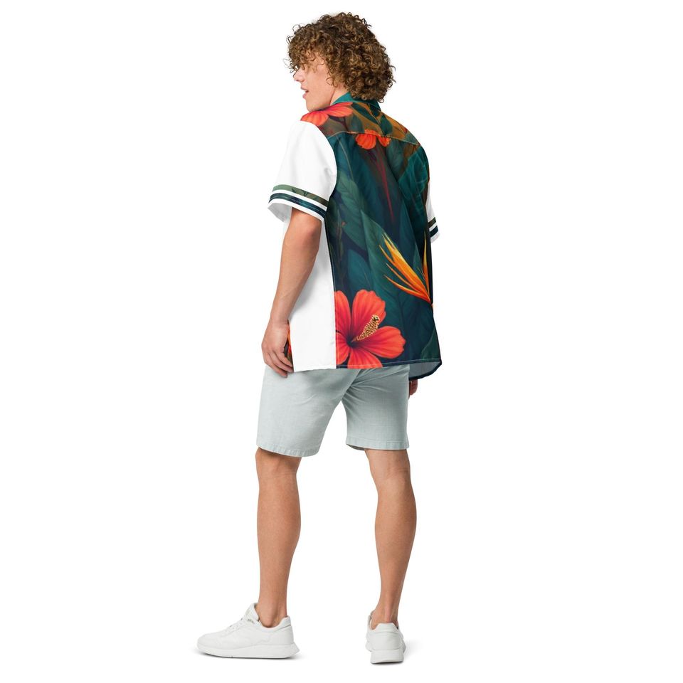 Tropical Guayabera Inspired Shirt | White & Teal Resort Button-Up