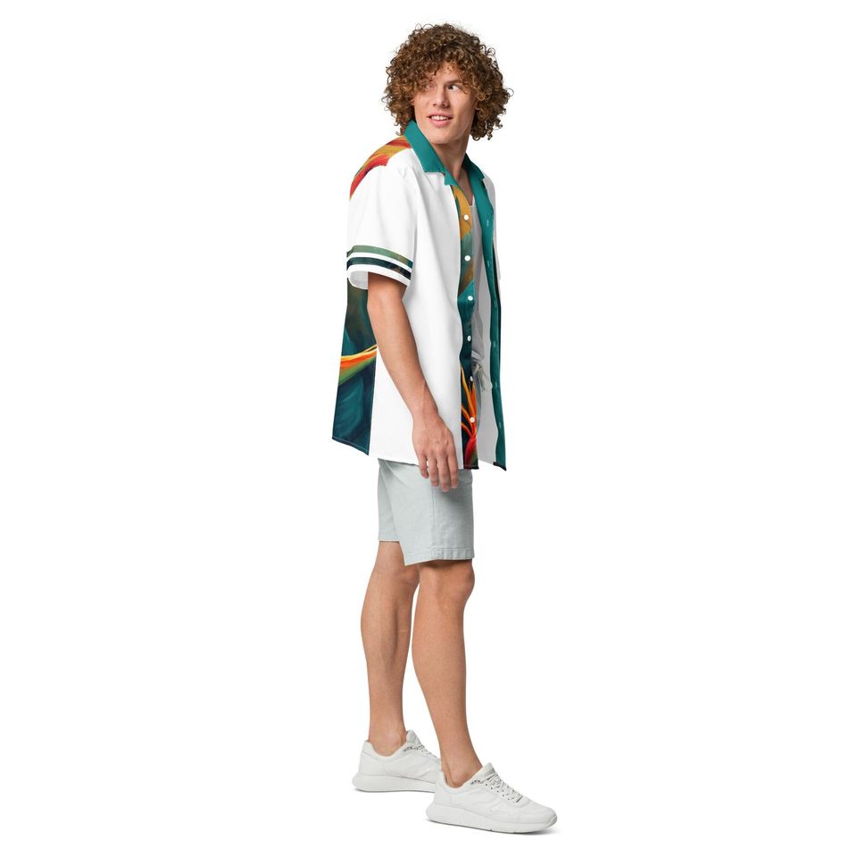 Tropical Guayabera Inspired Shirt | White & Teal Resort Button-Up